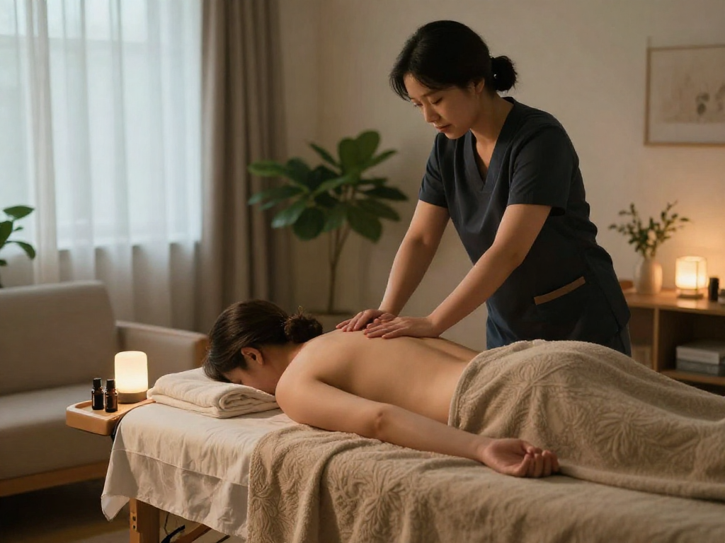 시흥출장마사지 offered in a peaceful home setting with a professional therapist and tranquil atmosphere.