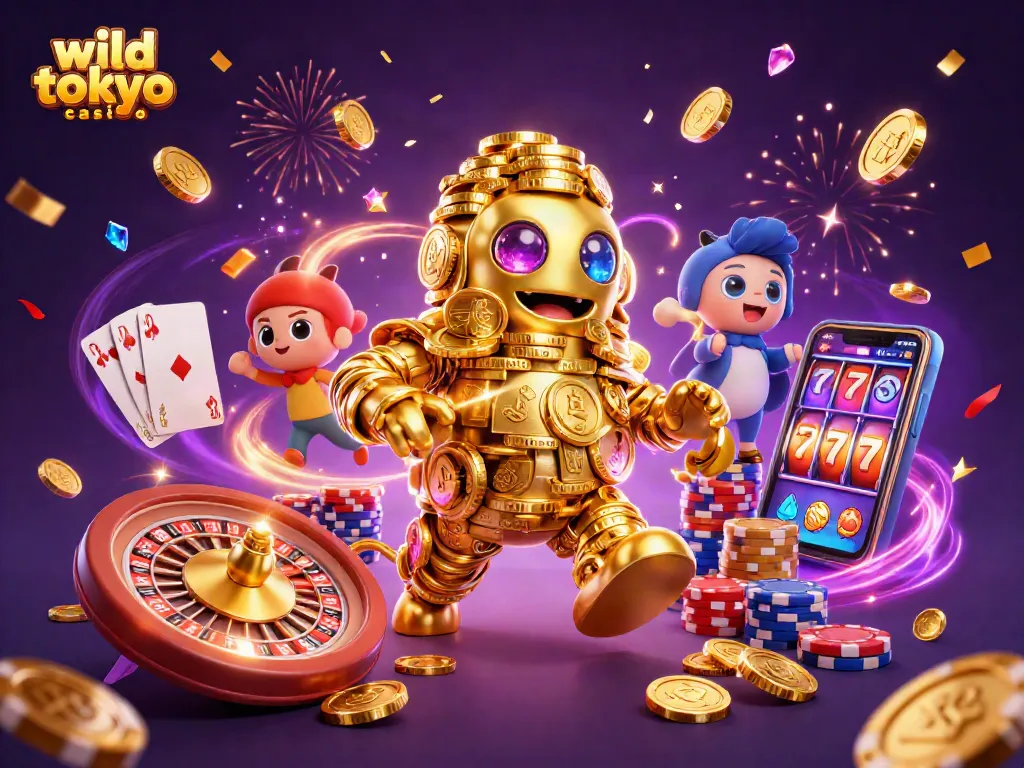 Experience the thrill of wild tokyo casino with a vibrant 3D illustration showcasing exciting games and bonuses.