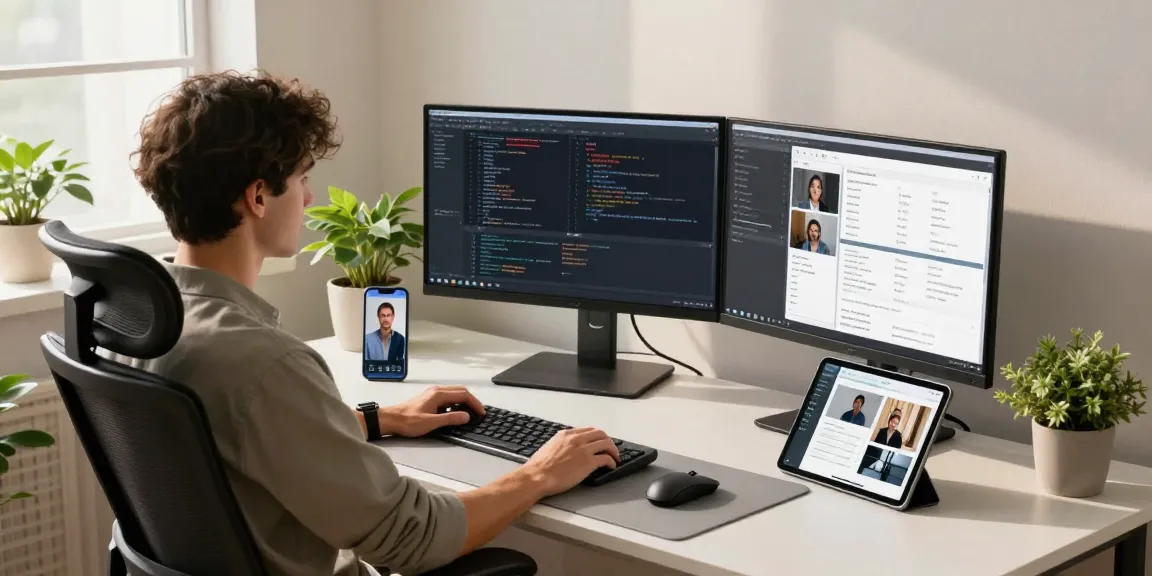 Developer coding in a modern workspace illustrating the WPS Official Website's focus on productivity tools.