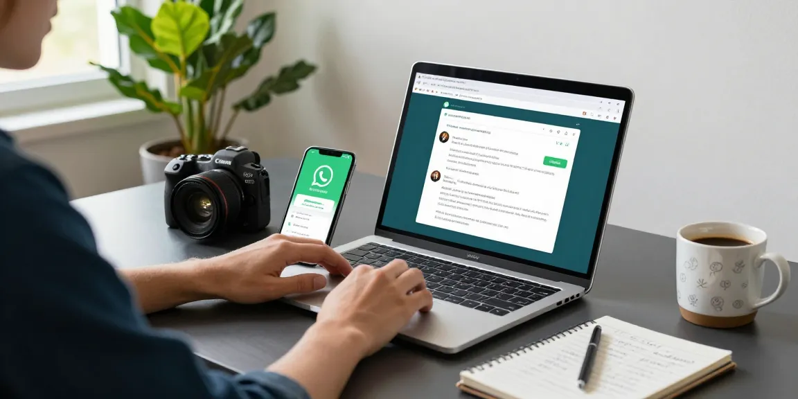 Engaging workspace with WhatsApp網頁版 on laptop, showcasing communication and productivity.